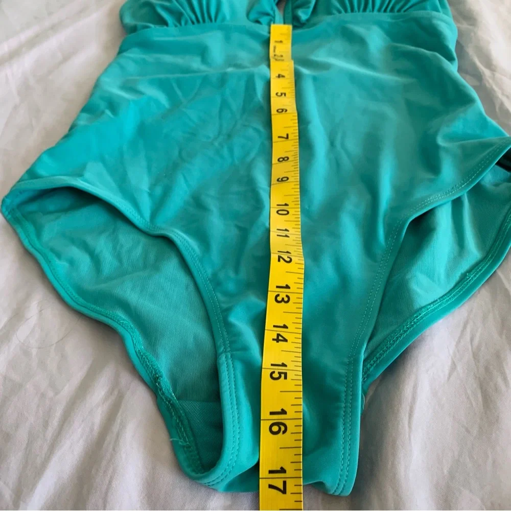Serra Teal‎ Ruffle-Shoulder One-Piece Swimsuit Medium Padded Bra Plunging Neck